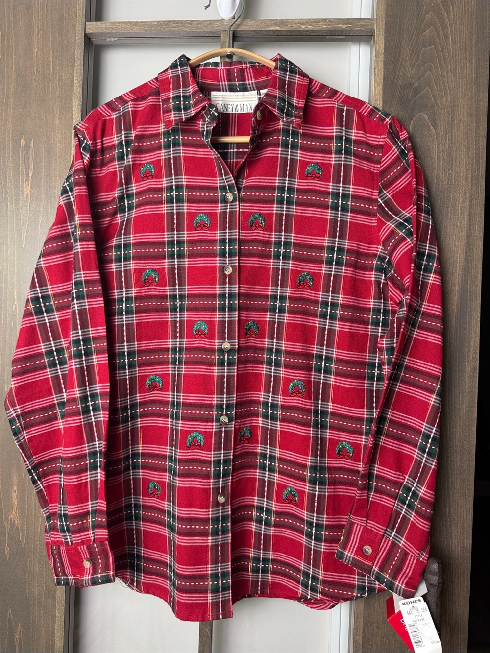 Vintage Plaid Embroidered Christmas Holiday Top Teacher 90s Womens M Vintage